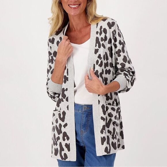 Belle by Kim Gravel Intarsia Animal Cardigan with Pockets - Picture 1 of 4